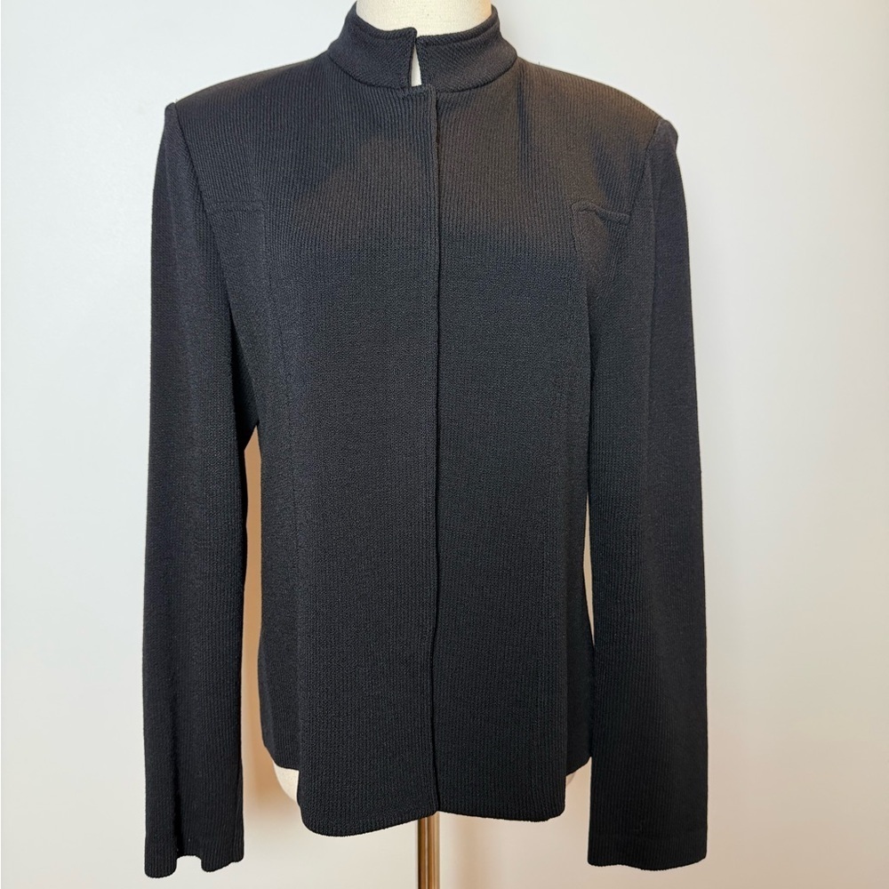 St. John Black Textured Knit Jacket Size 10 - Picture 8 of 10